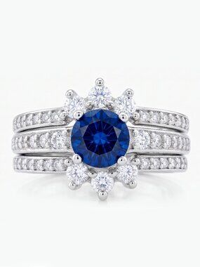 Blue Sapphire Gemstone ring set, 925 Sterling Silver Charmed Aroma